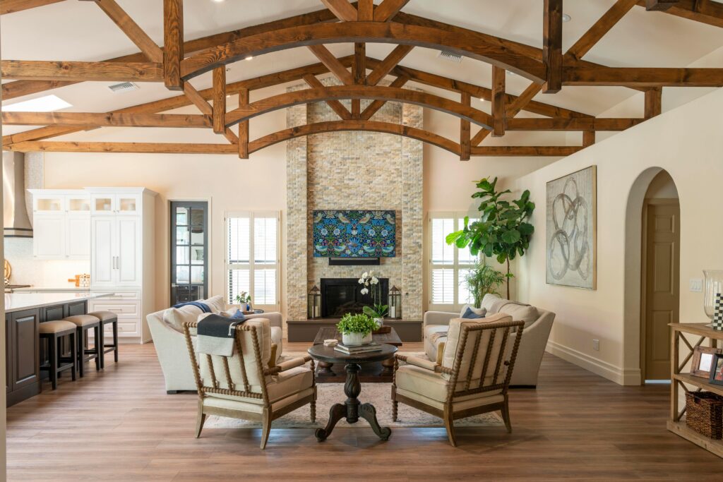 Modern rustic holiday home interior with elegant furnishing