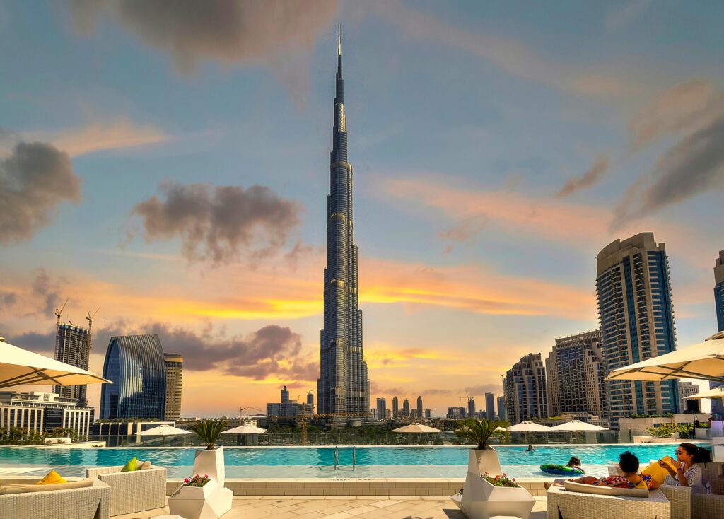 Rooftop pool at Address Sky View with Burj Khalifa view