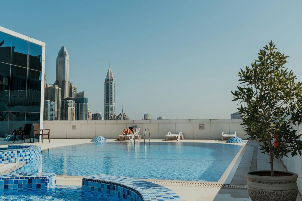Peaceful rooftop pool