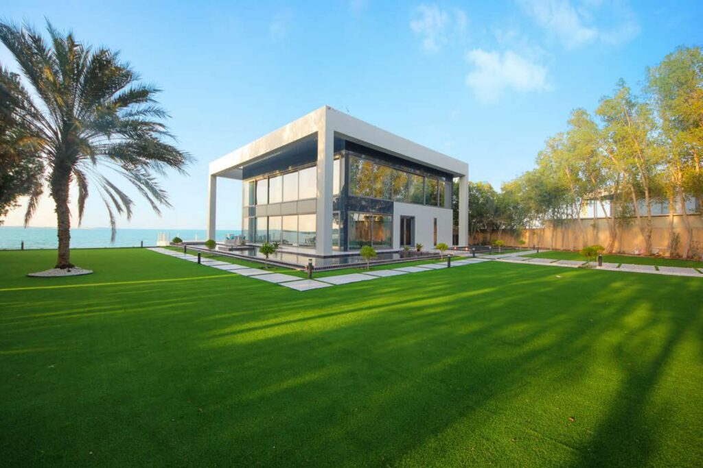 Spacious villa garden in Sharjah with open green areas for fresh air and relaxation