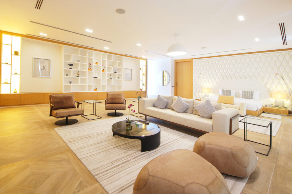 Bright living room with modern furniture.