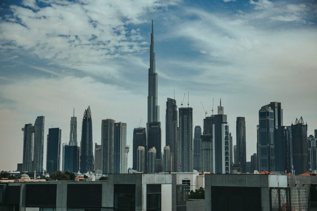 Breathtaking view of Downtown Dubai skyline with Burj Khalifa and surrounding skyscrapers, ideal setting for luxury holiday homes