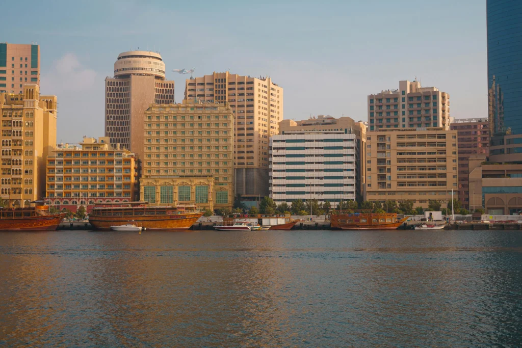 Old Dubai souk street in Deira and Bur Dubai