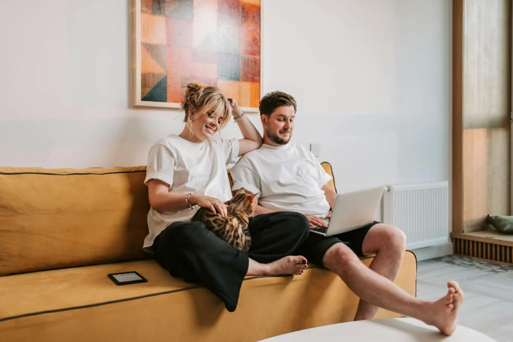 Couple with pet in Dubai holiday home