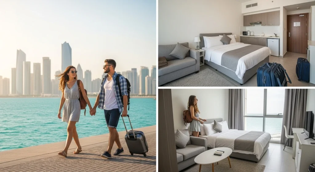 Tourists in Abu Dhabi staying in a short-term holiday rental apartment