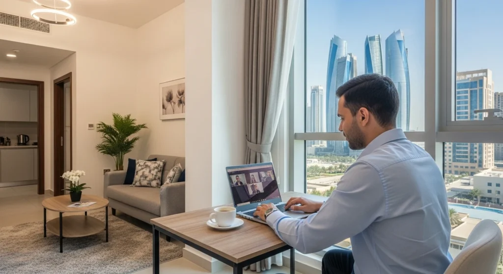 Professional staying in a monthly rental apartment in Abu Dhabi