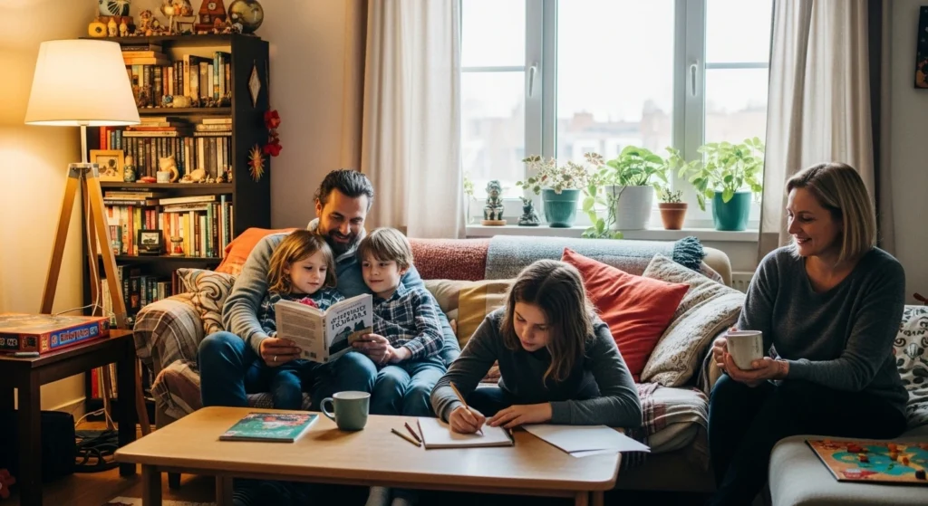 Family enjoying a furnished monthly rental apartment in Abu Dhabi