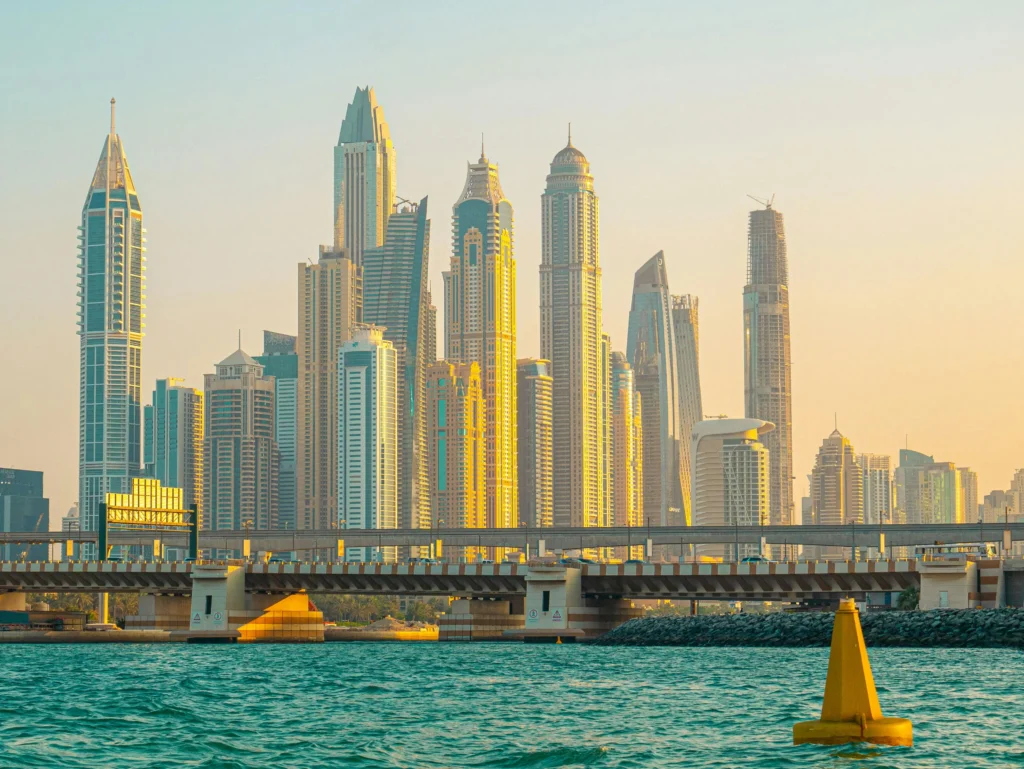 Dubai Marina waterfront in evening