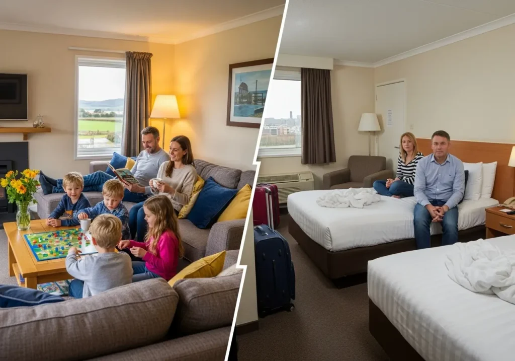 Family comparing holiday home and hotel in Dubai