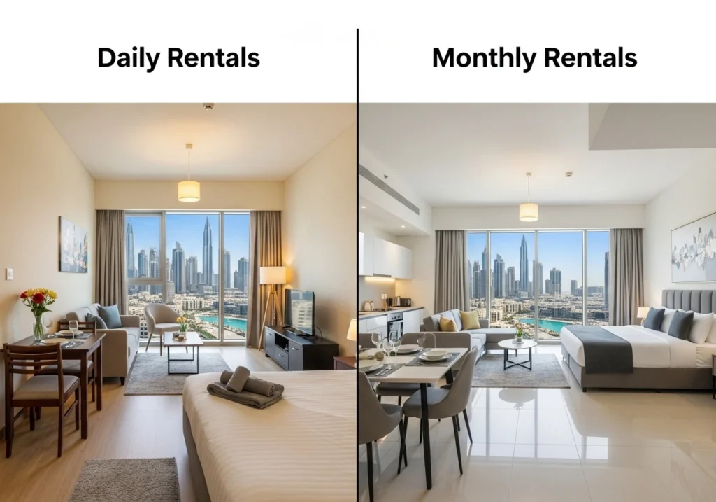 Comparison of monthly vs daily Airbnb rentals in Dubai