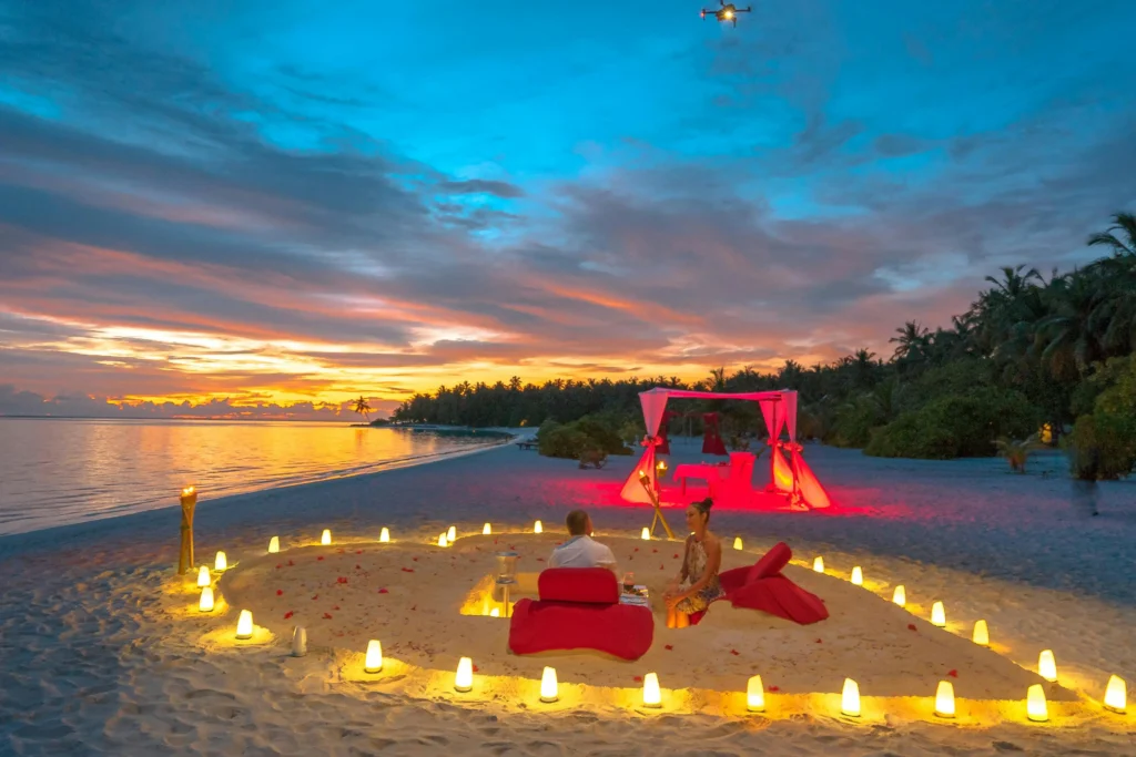Romantic sunset view over Palm Jumeirah island in Dubai