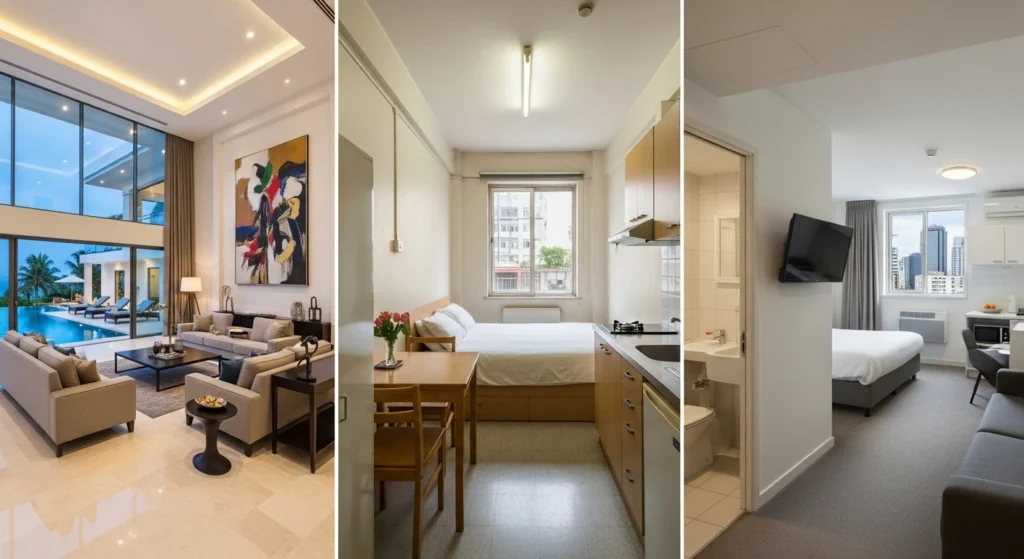 Types of holiday homes in Abu Dhabi ranging from budget studios to luxury villas with private pools